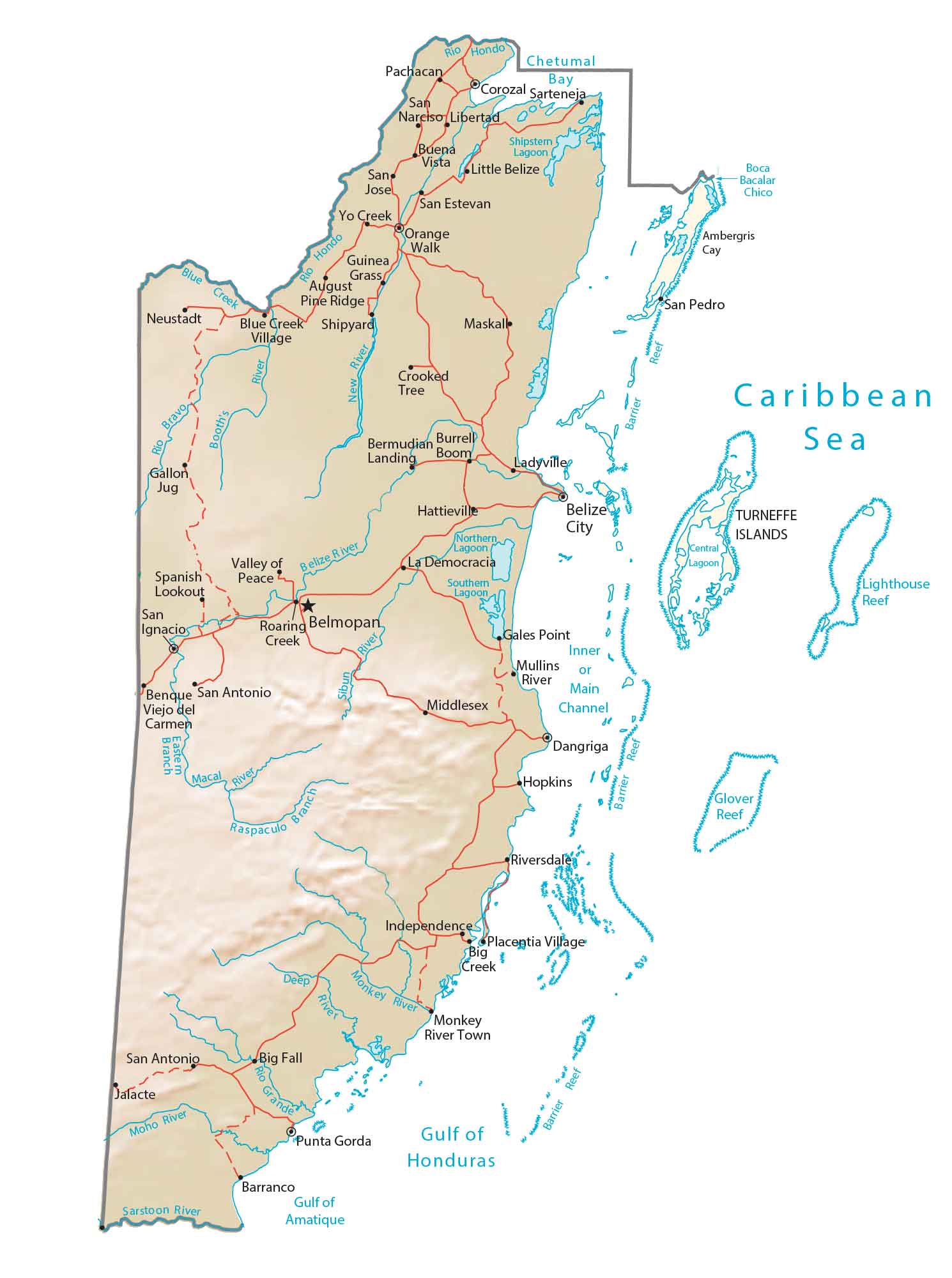 Belize Physical Map
