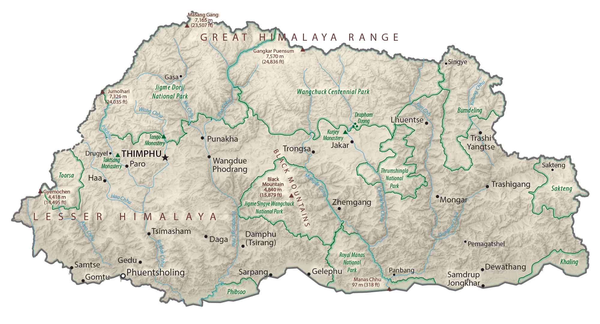 Bhutan Physical Map