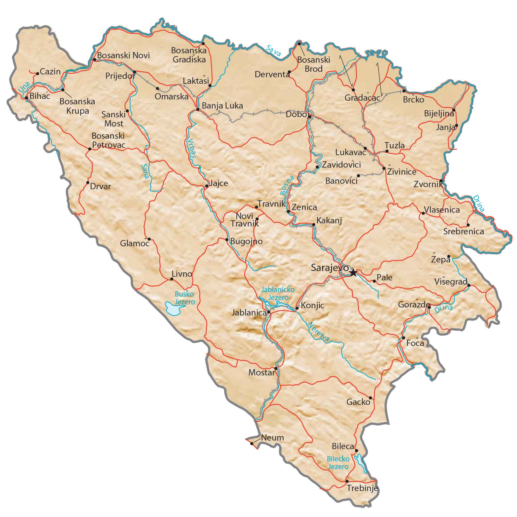 Bosnia and Herzegovina Physical Map