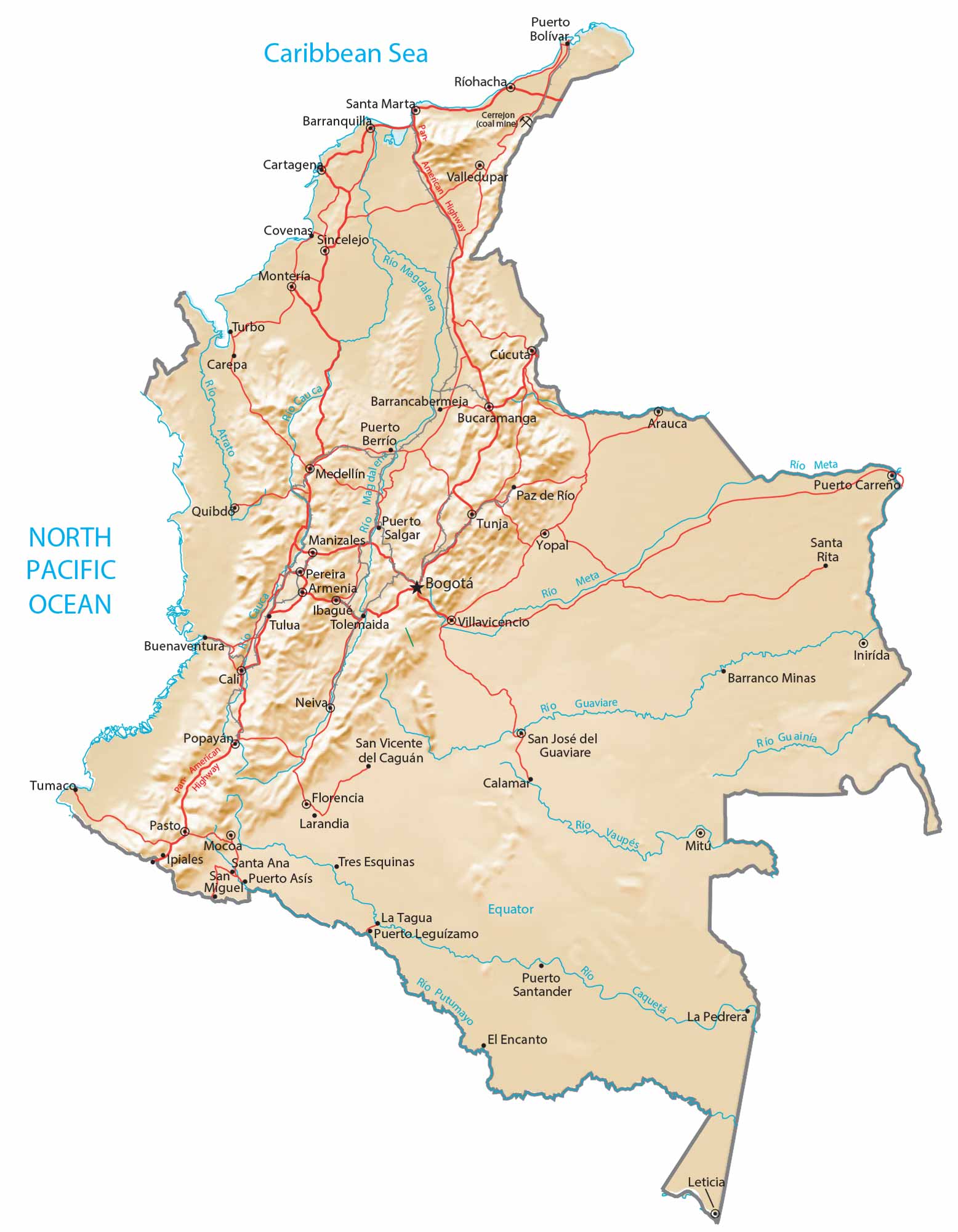 Colombia Physical Map
