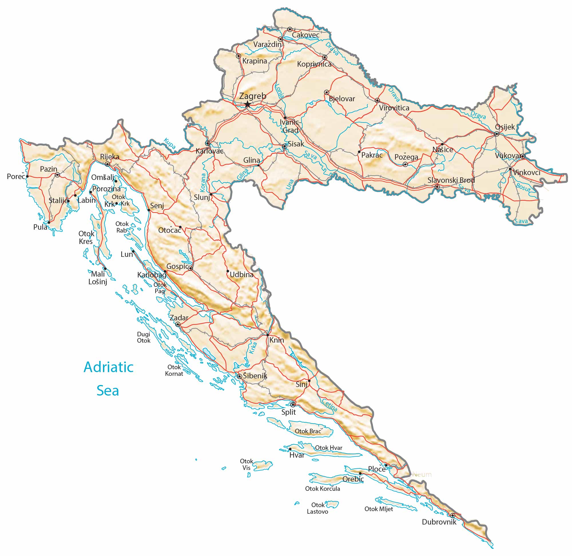 Croatia Physical Map