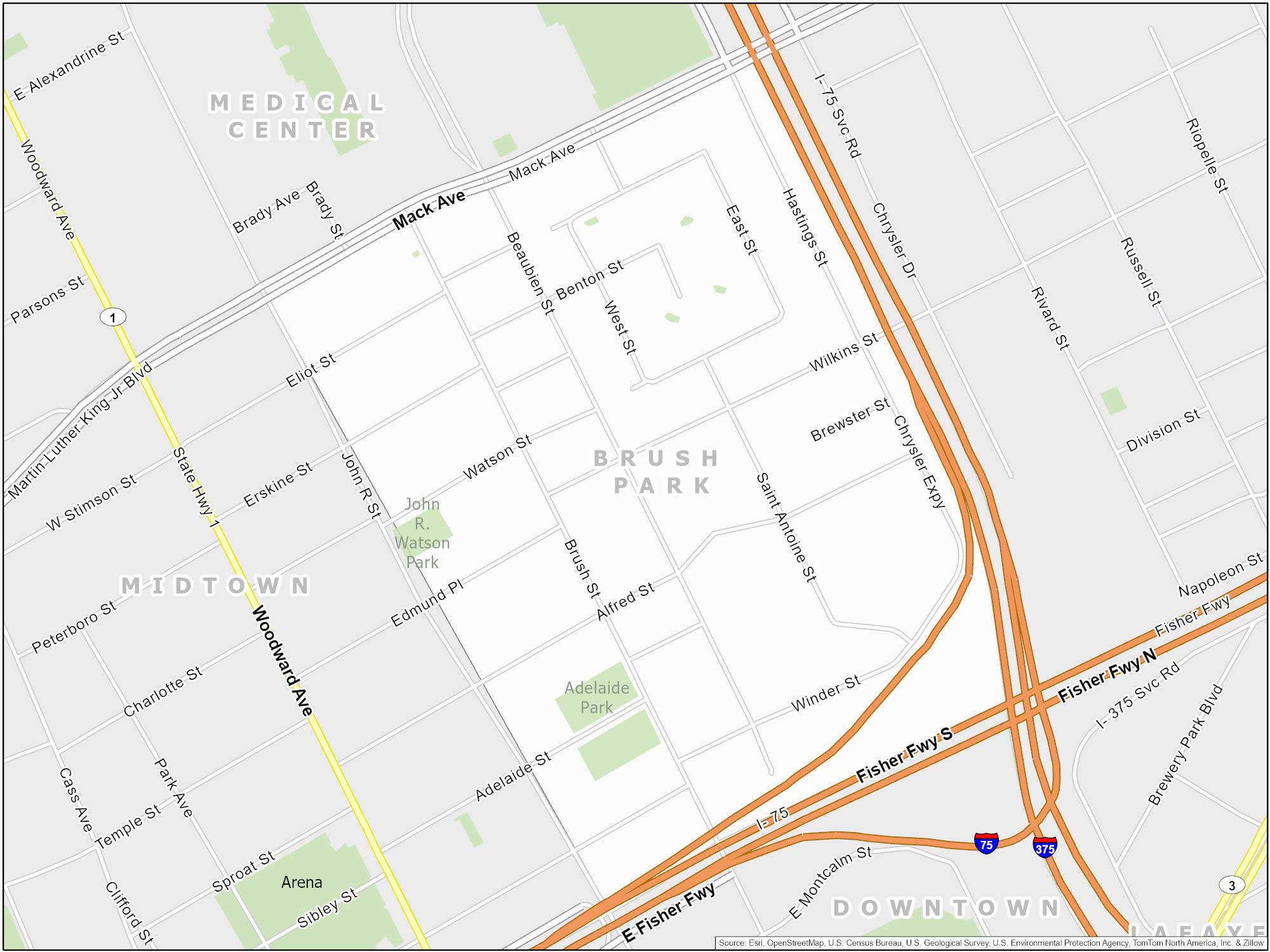 Detroit Brush Park Map