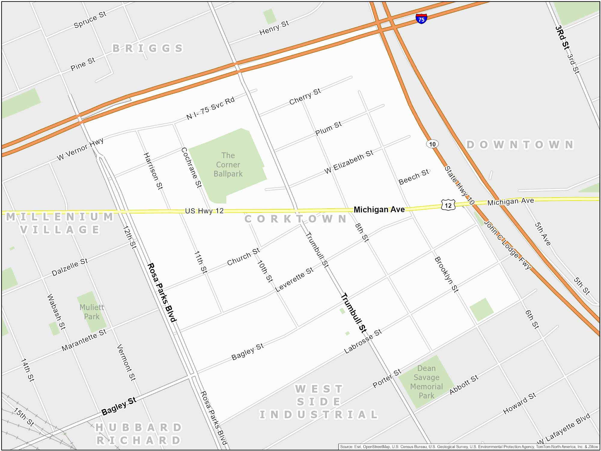 Detroit Corktown Map