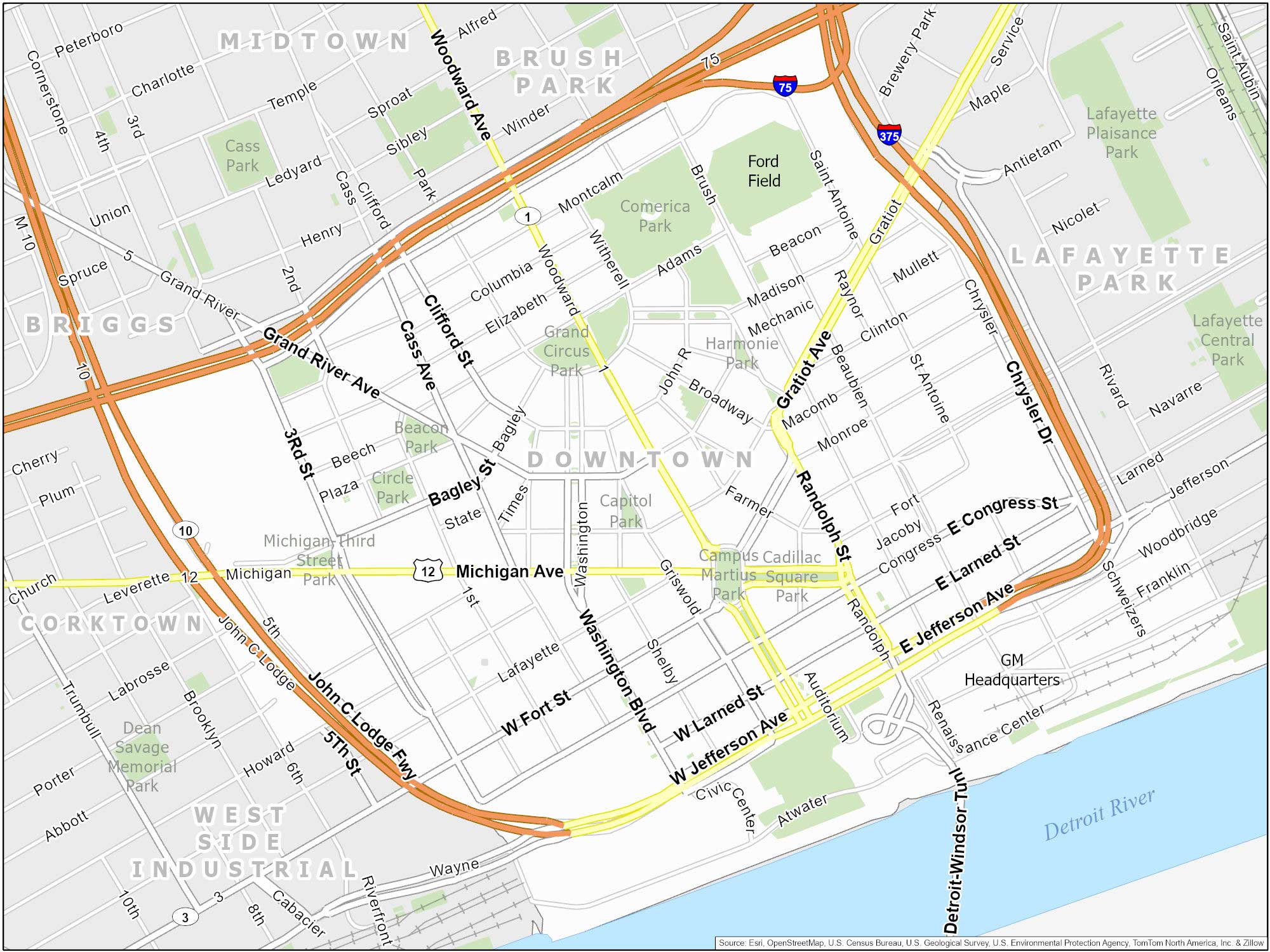 Detroit Downtown Map