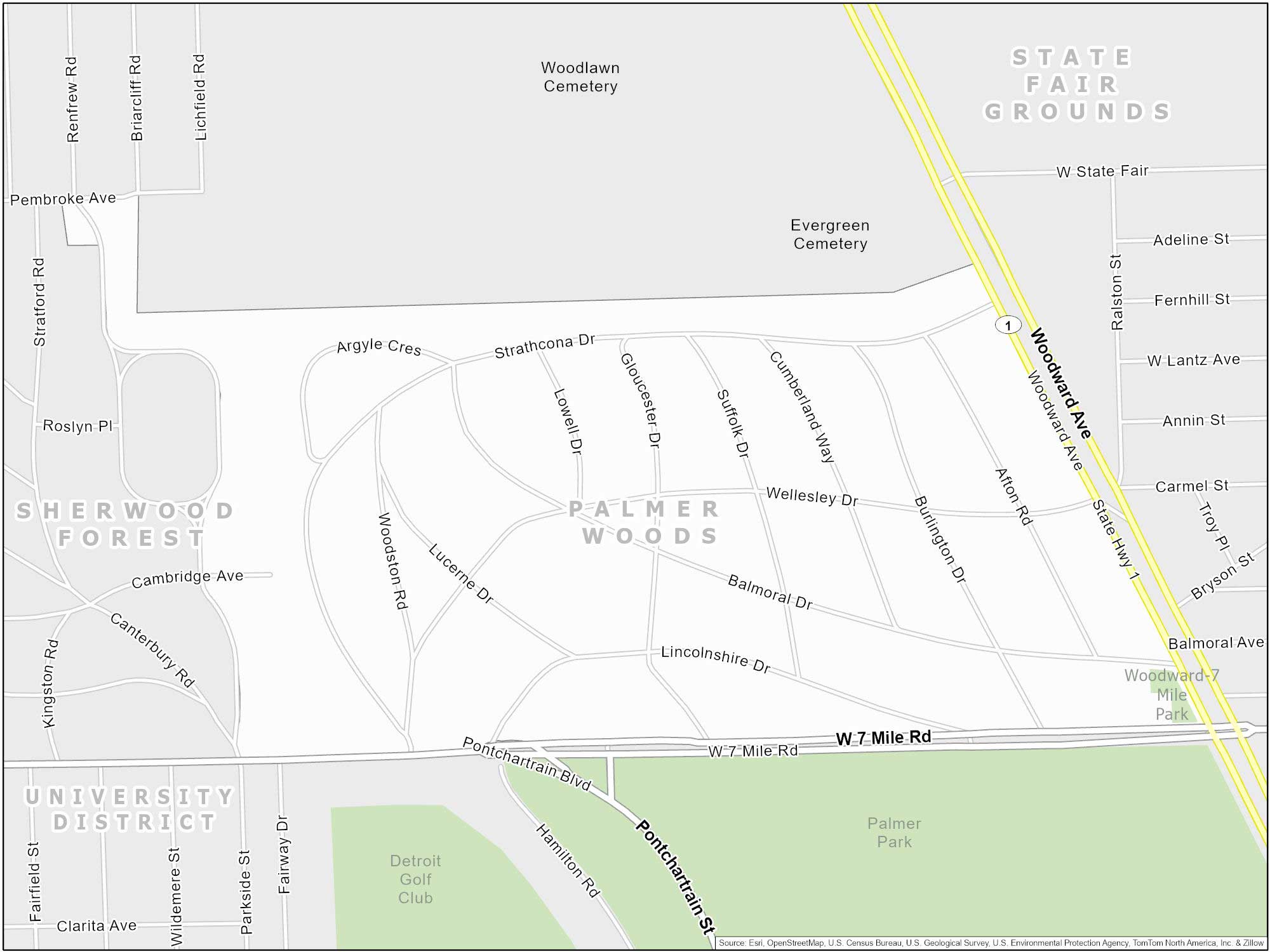 Detroit Palmer Woods Map