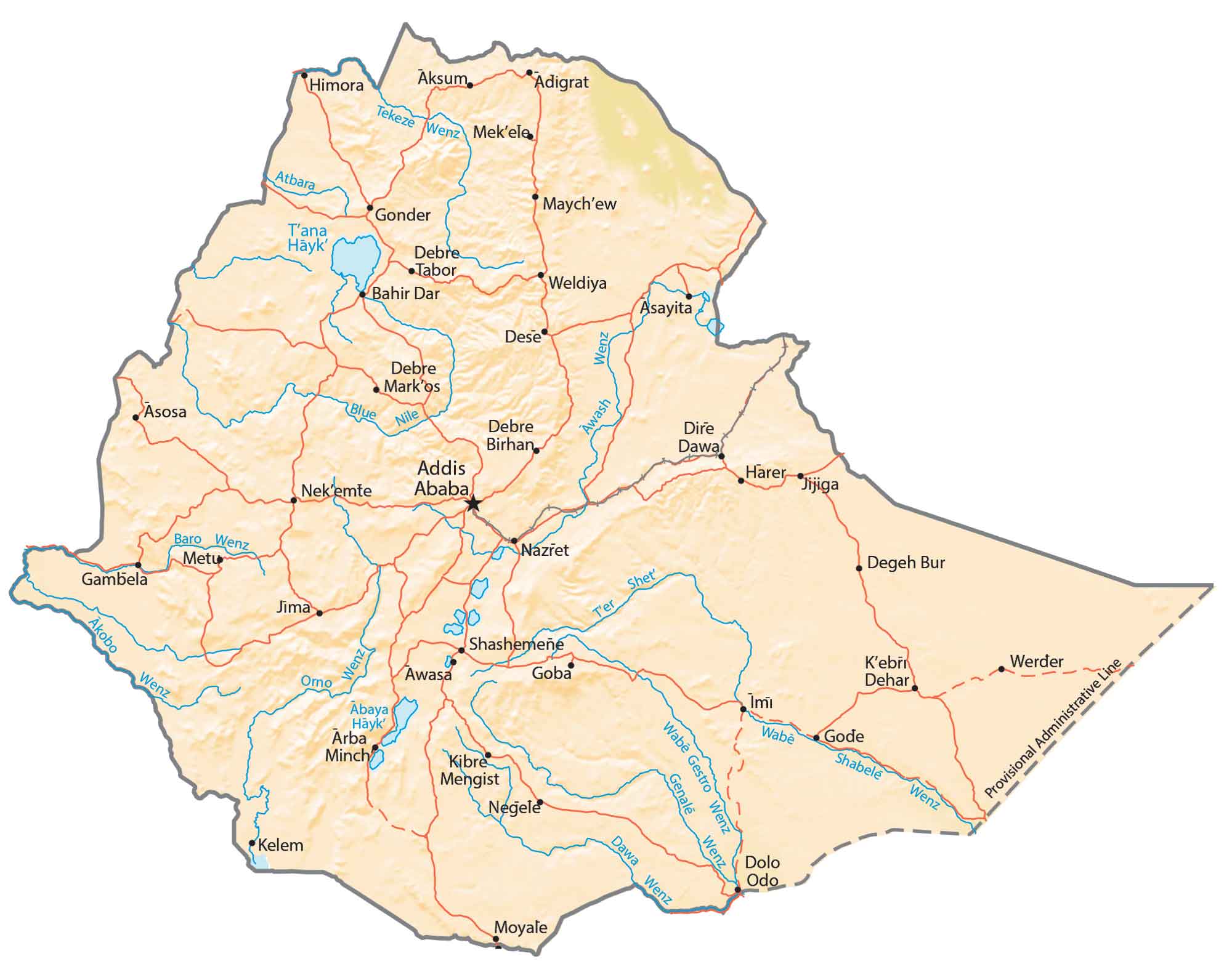 Ethiopia Physical Map