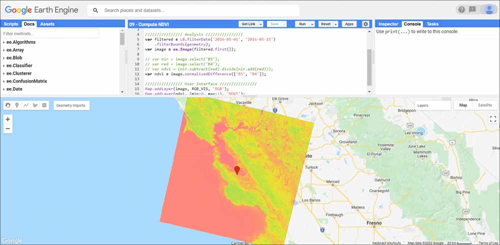GEE Code Console Compute NDVI