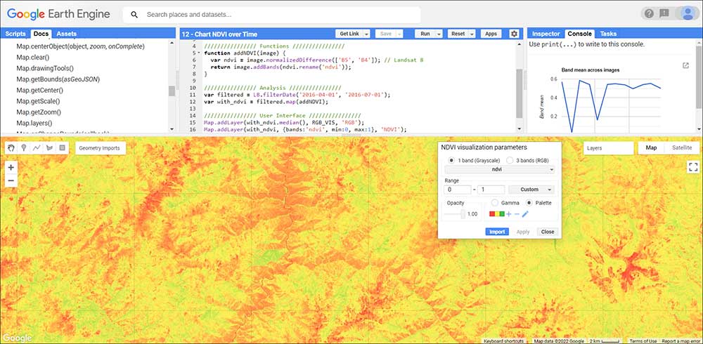 GEE Code Console - Compute NDVI