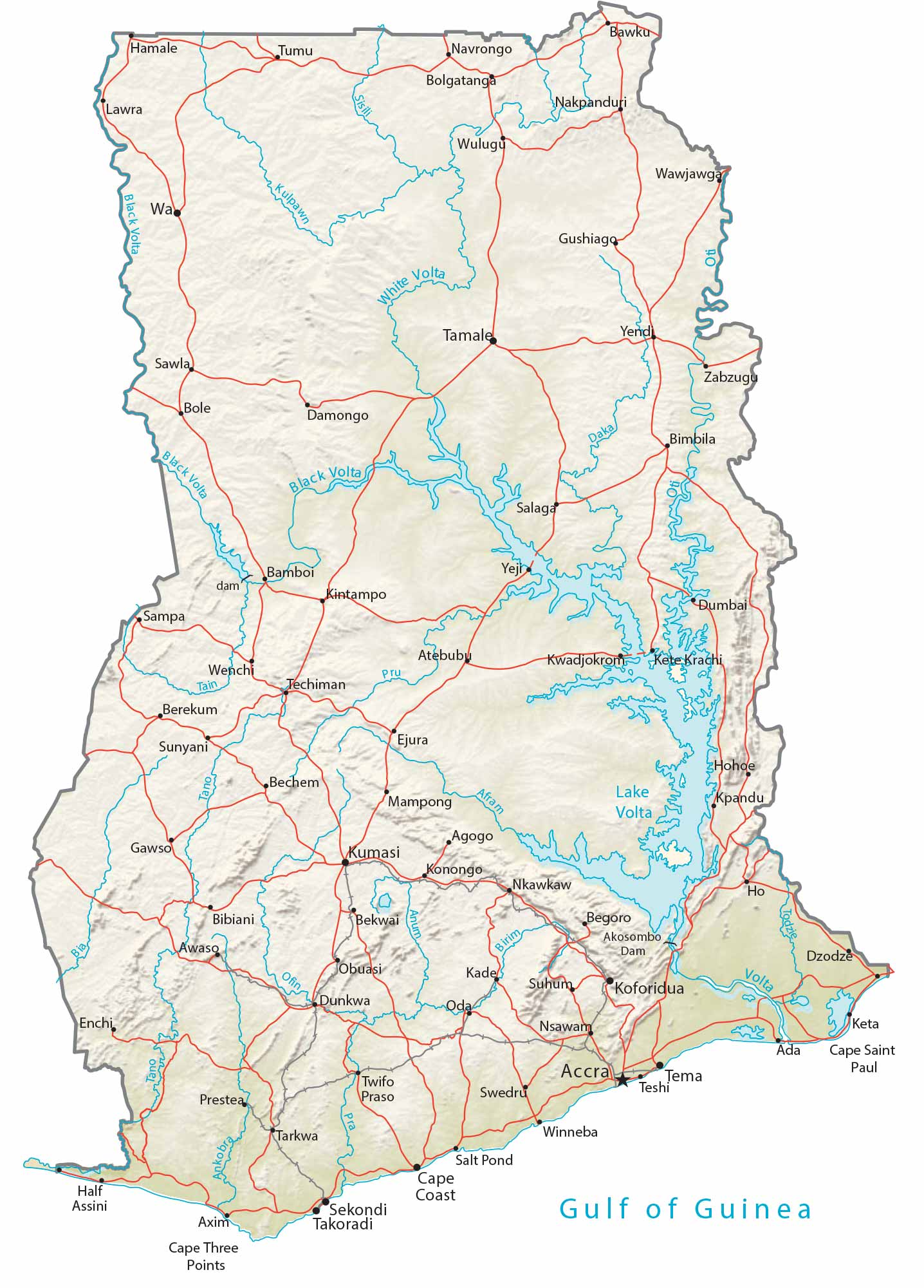 Ghana Physical Map