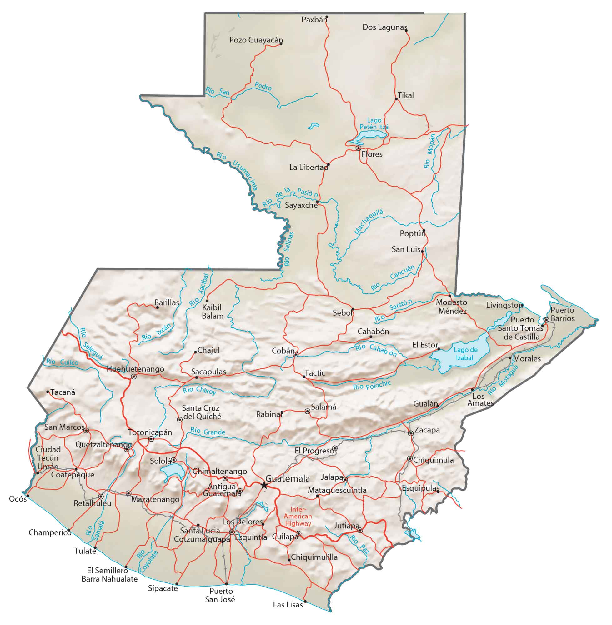 Guatemala Physical Map