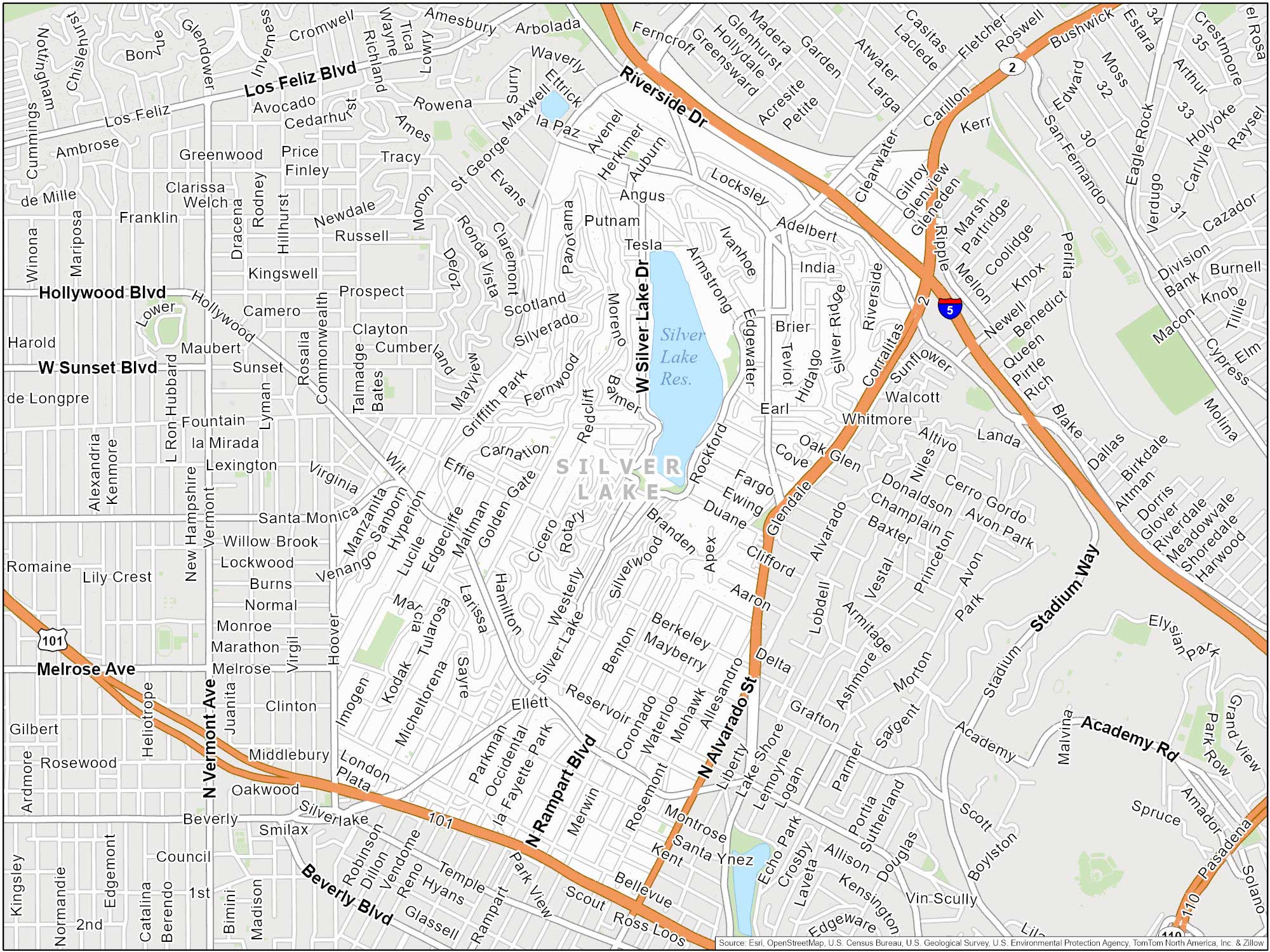 Los Angeles Silver Lake Map
