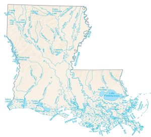 Louisiana Lakes and Rivers Map