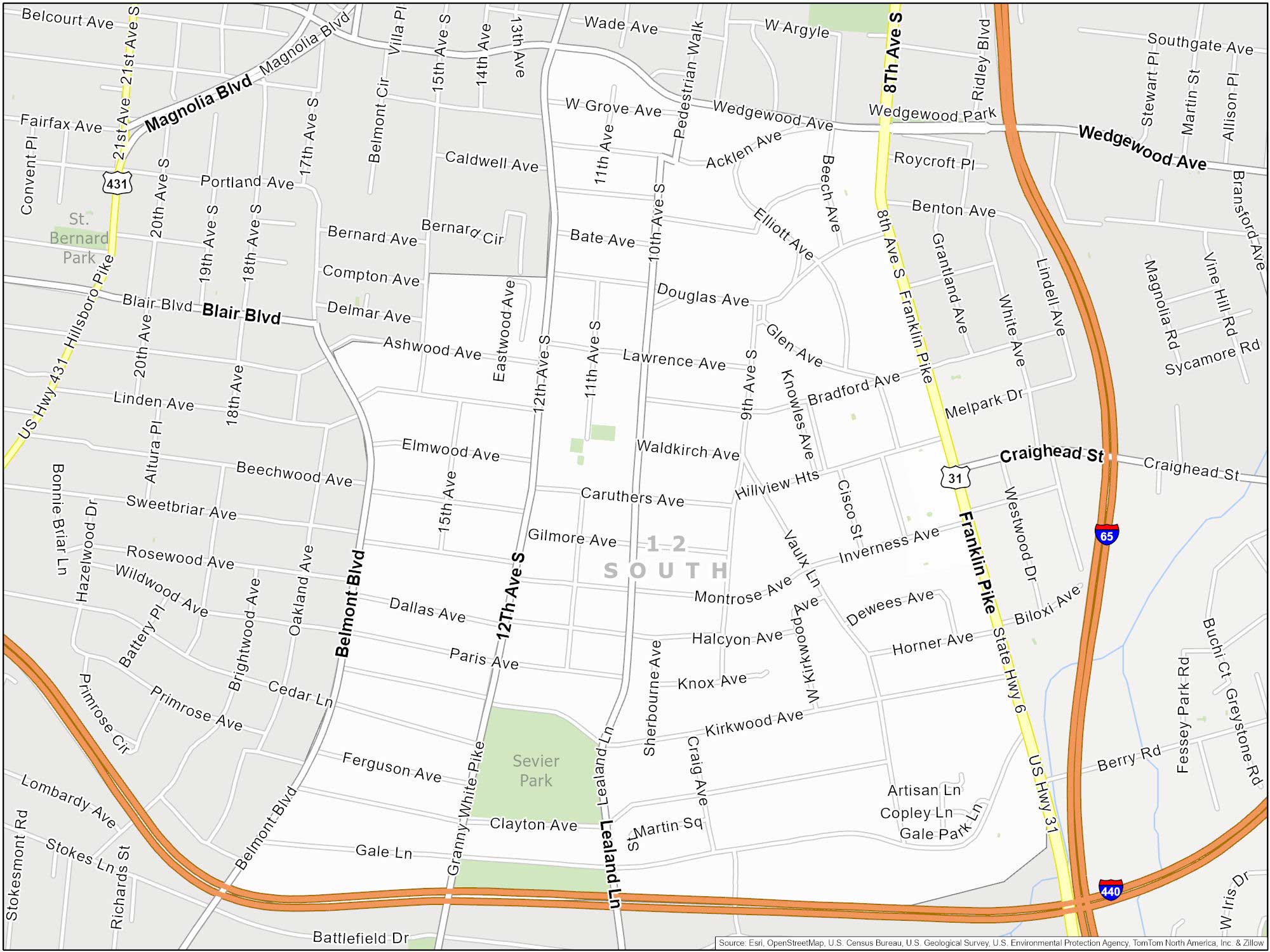 Nashville 12 South Map