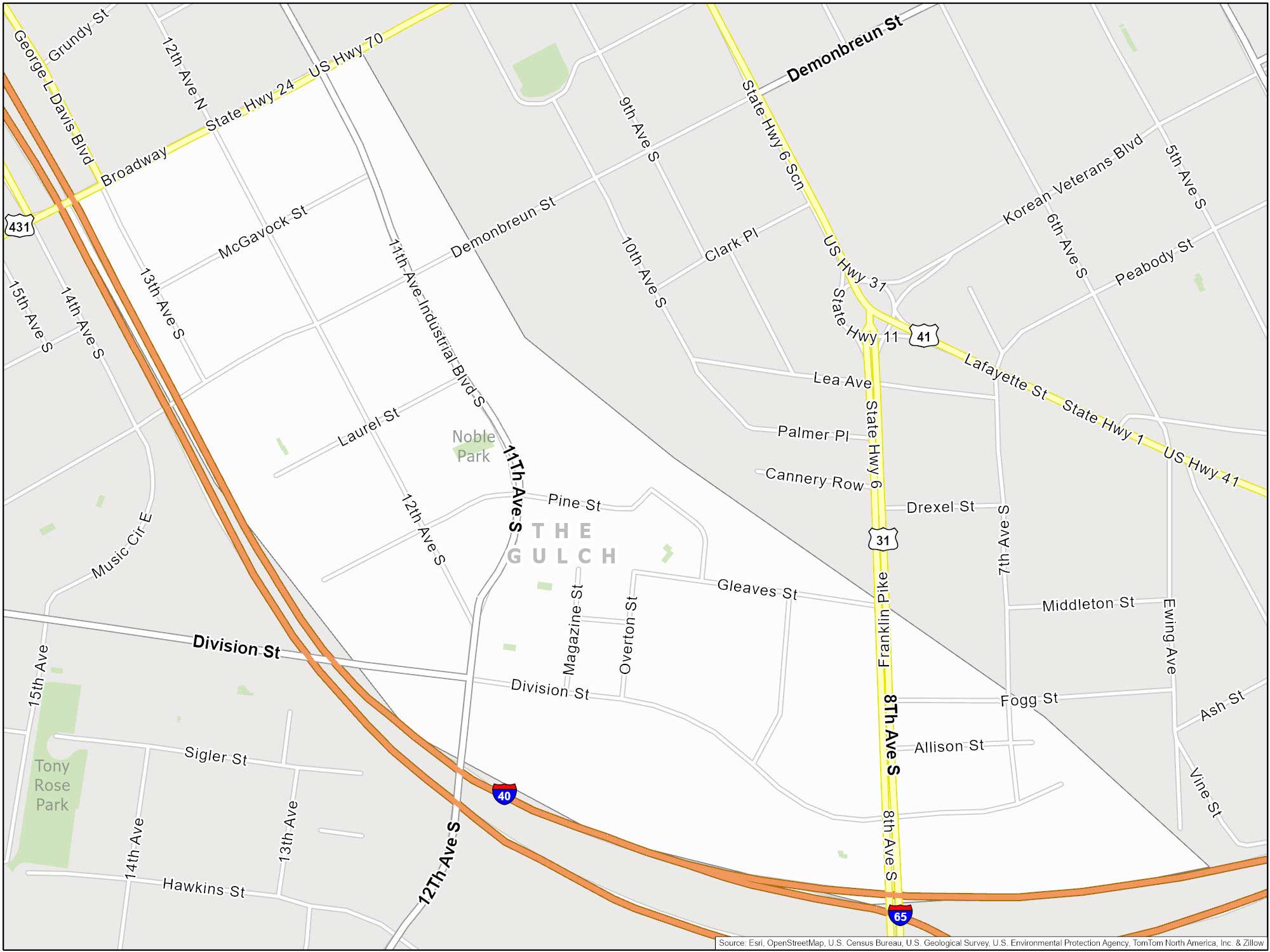 Nashville The Gulch Map