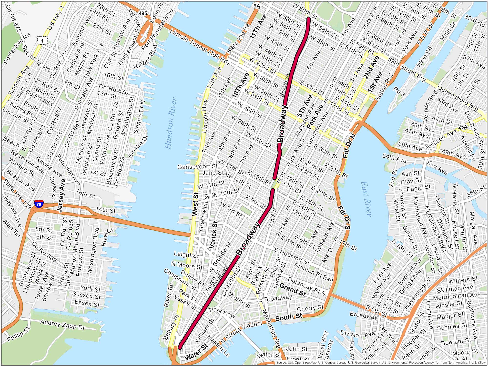 New York City Broadway Map