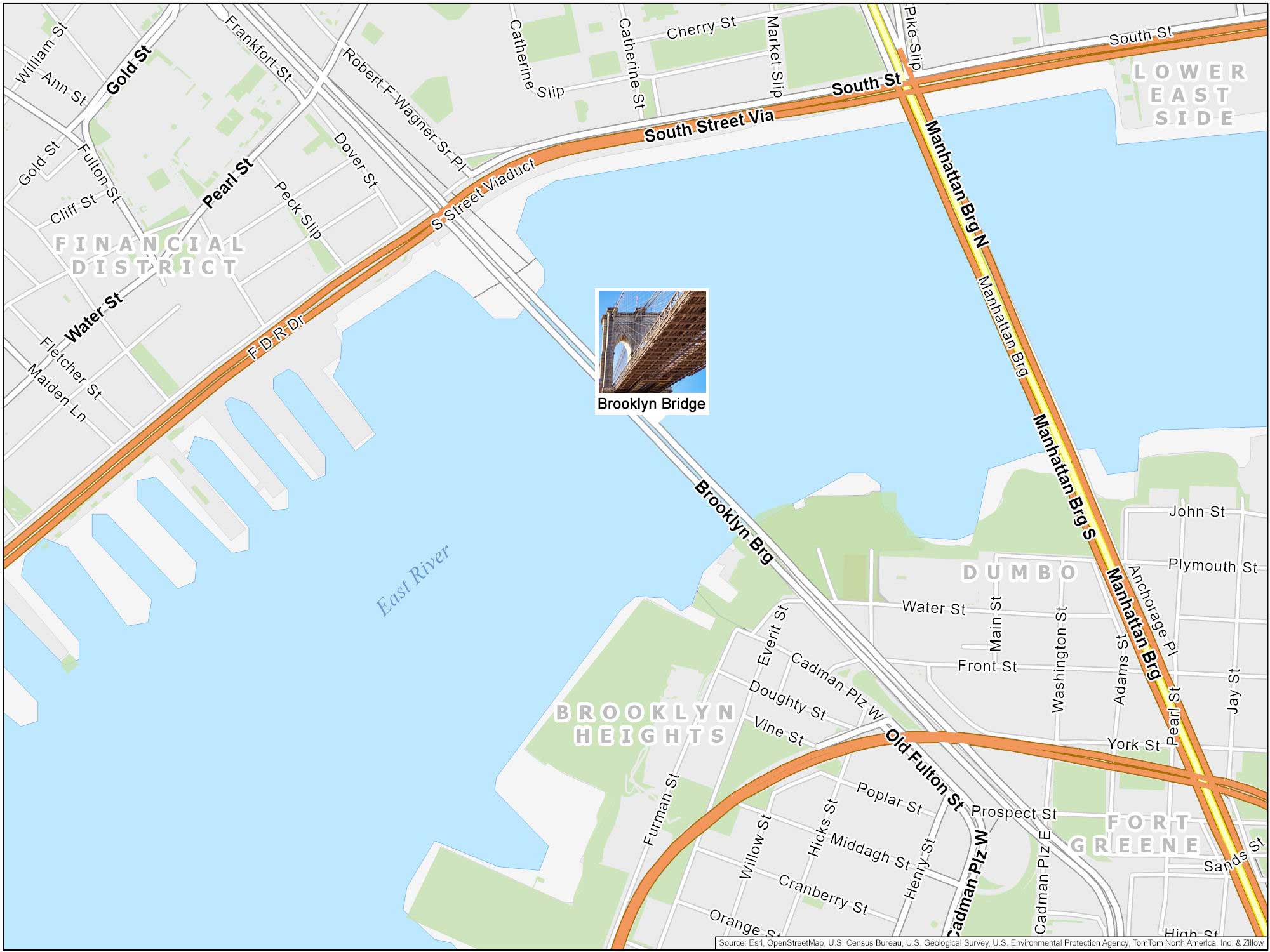 New York City Brooklyn Bridge Map