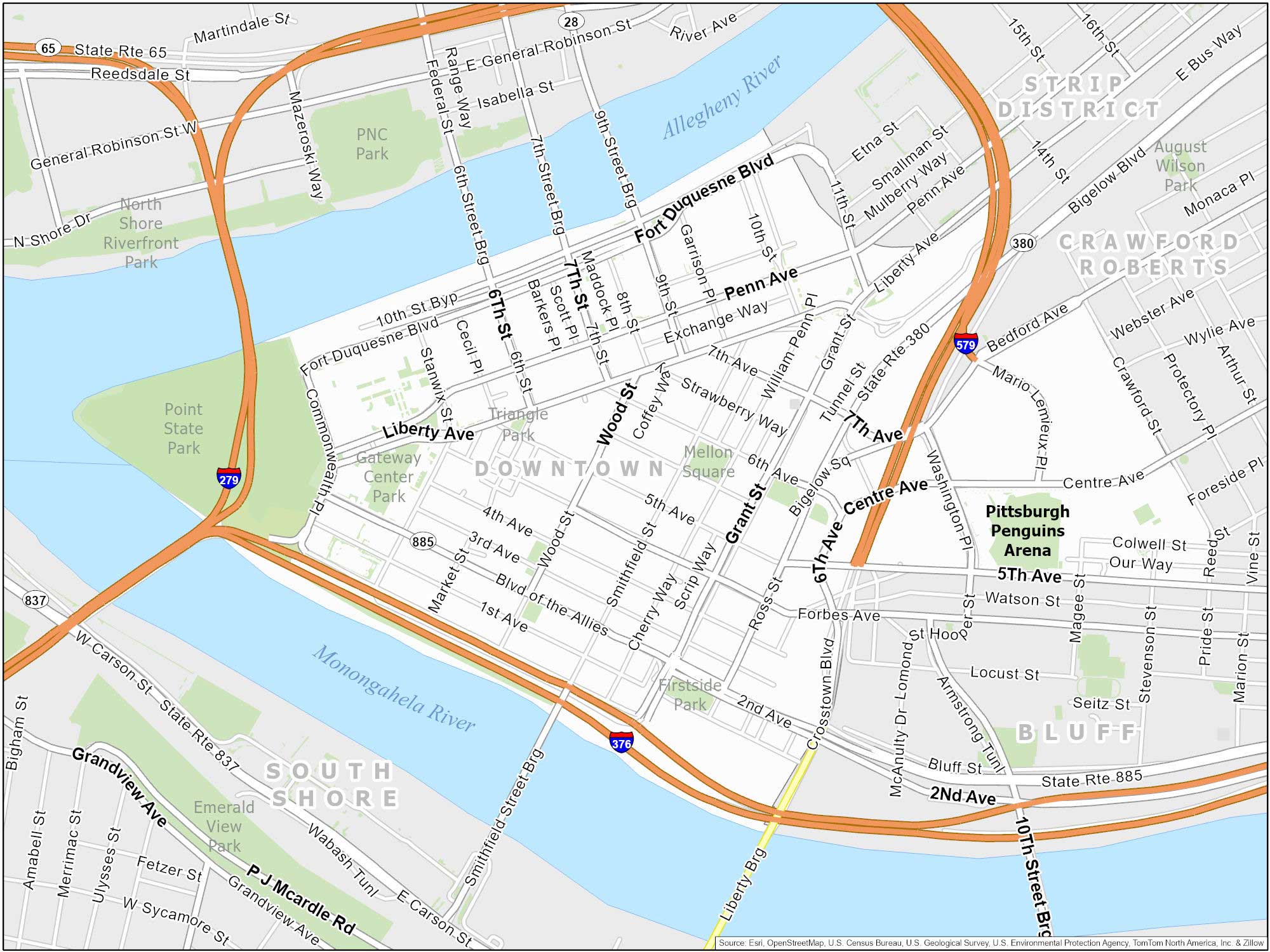 Pittsburgh Downtown Map