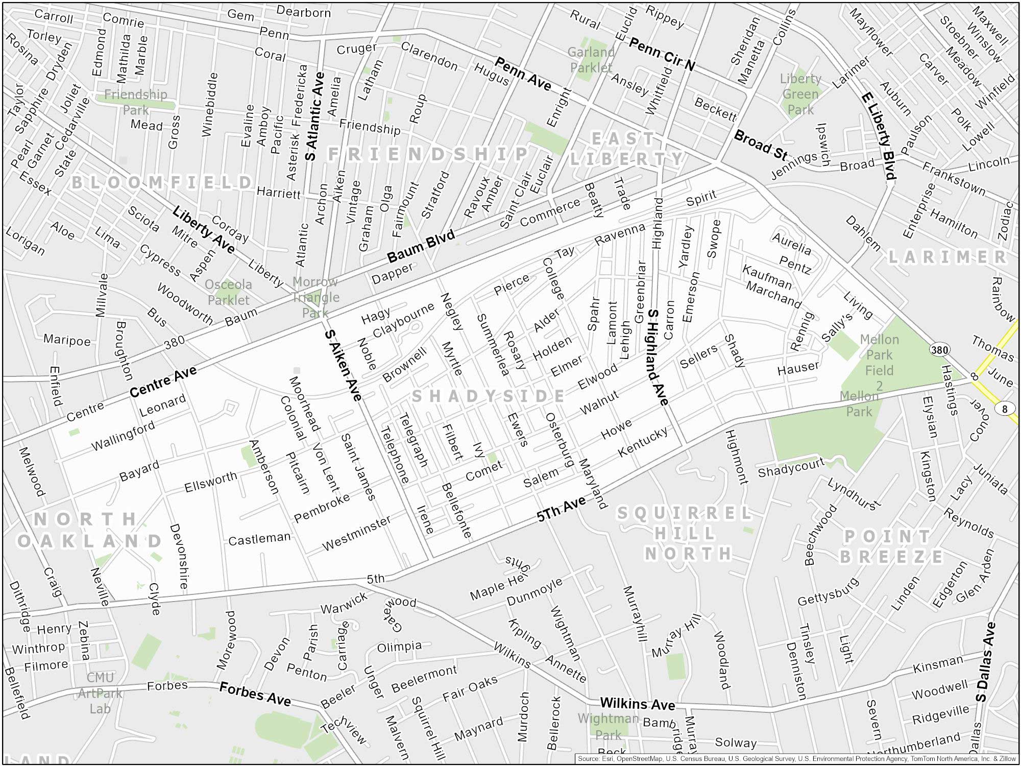 Pittsburgh Shadyside Map