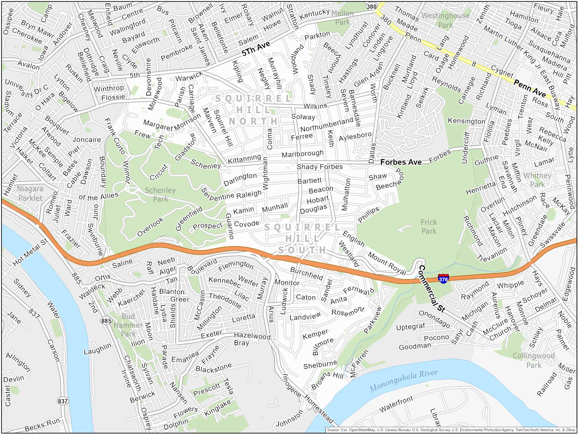 Pittsburgh Squirrel Hill Map