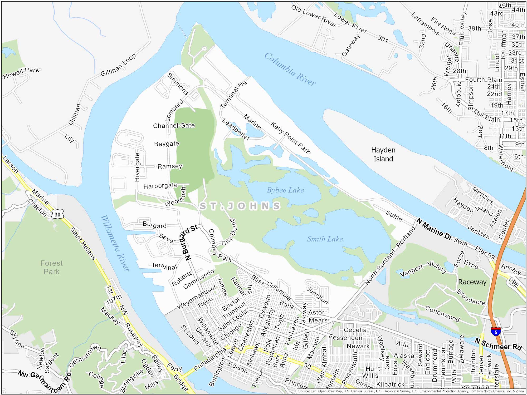 Portland St John's Map