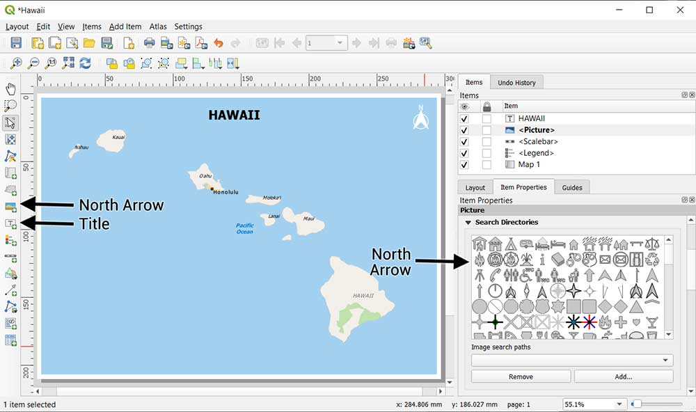 QGIS Title North Arrow