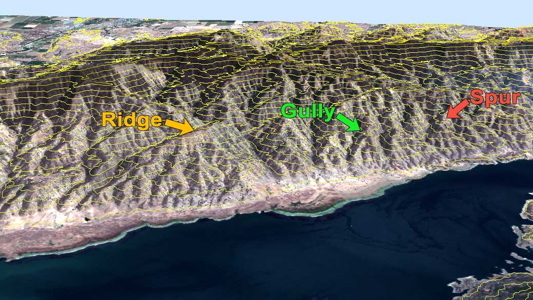 Ridge Gully Spur Contours 3D
