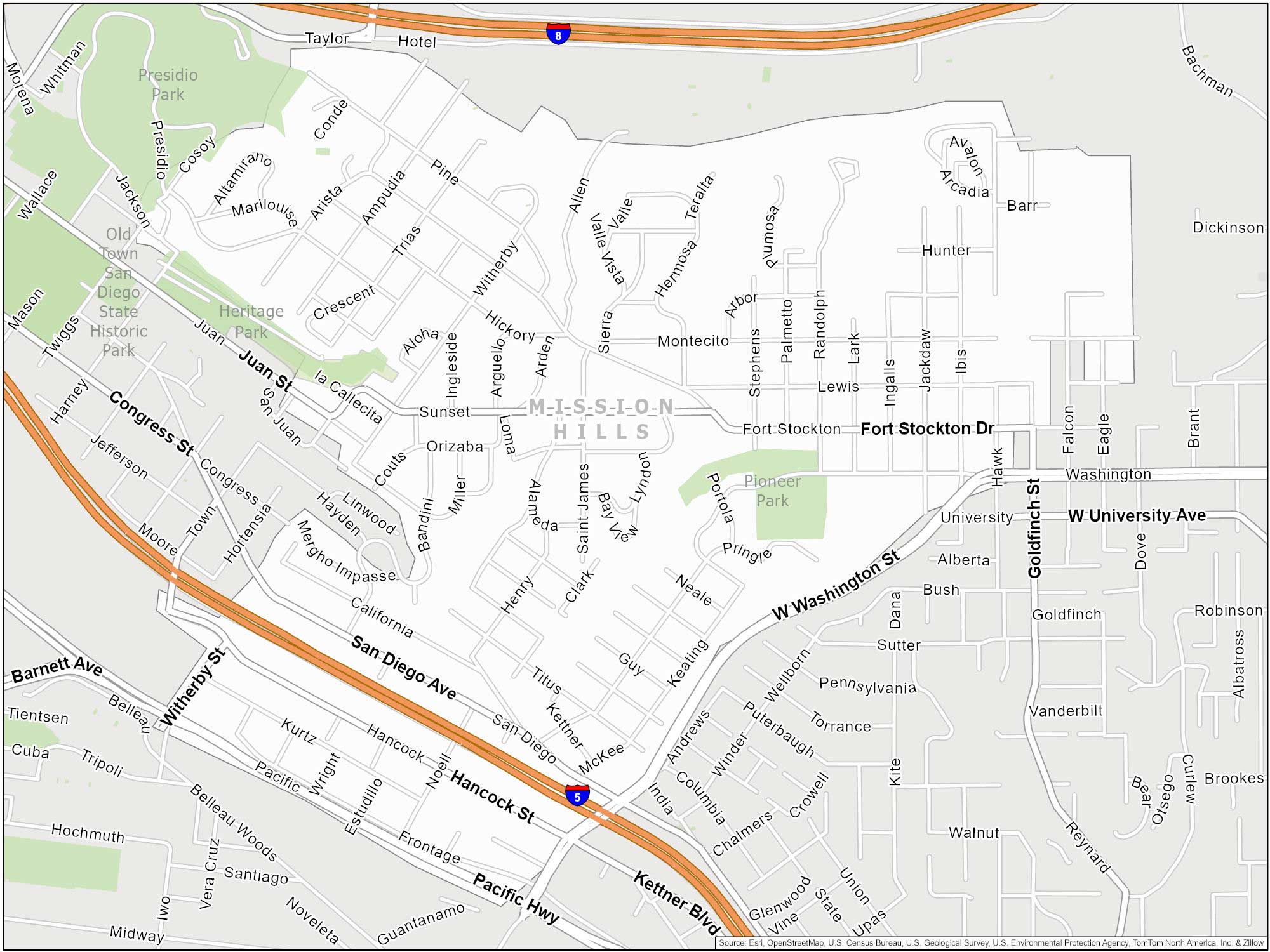 San Diego Mission Hills Map