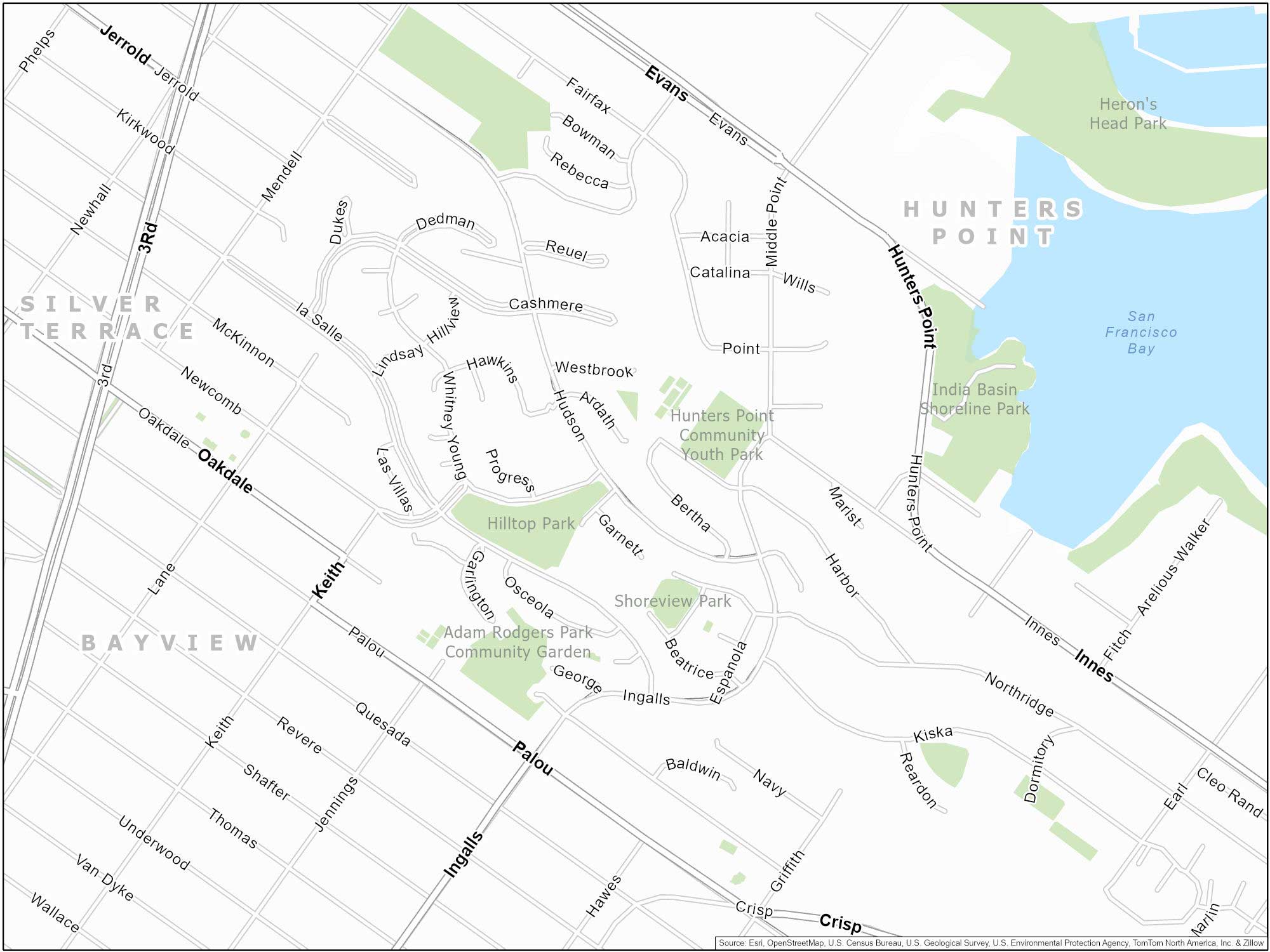 San Francisco Bayview Hunters Point Map